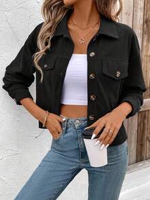 2025 Autumn/Winter Korean-Style Warm And Fashionable Coat, Corduroy Coat That Is Versatile And Suitable For Daily Wear, Elegant Appearance - màu đen - Xem 1