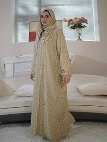 New Comfortable Breathable Fashion Printed Loose Prayer Robe & Scarf Integrated Dress Spring - Yellow - View 6