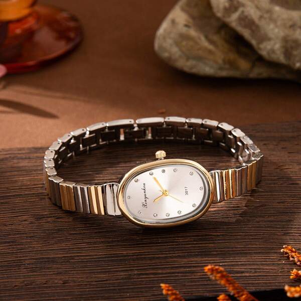 2025 New Oval Gold-Tone Watch For Women, Bracelet Design, Lightweight Luxury Commuter Versatile Ladies Wristwatch
