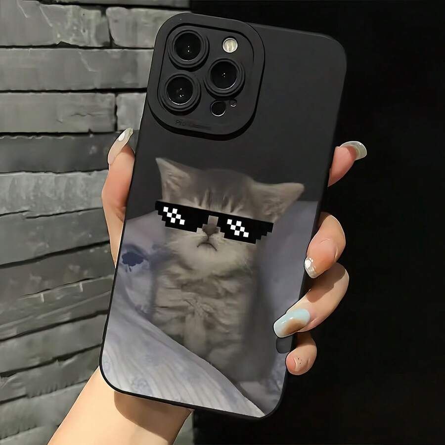 1pc Black Cat Eye Lens Protective Personalized Sunglasses Funny Cat Phone Case, Compatible With IPhone 16 Pro Max, 15/14 Plus, 13, 12, 11 And Series - Multicolor - View 1