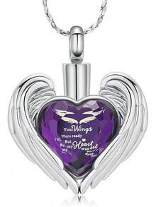 Crystal Heart Shape Cremation Jewelry Memorial Urn Necklace For Ashes, Stainless Steel Holder Pendant Keepsake With Gift Box Charms Accessories For Women2025 - 你的翅膀-紫色 - 查看 12