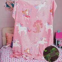A Pink Children's Blanket That Glows At Night, Flannel Covered Blanket, Suitable For Children's Beds, Sofas, Travel Blankets, And Holiday Gifts For Children.
