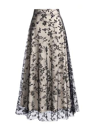 EARO 여성용 우아한 통근 플로럴 플록 메쉬 A라인 스커트