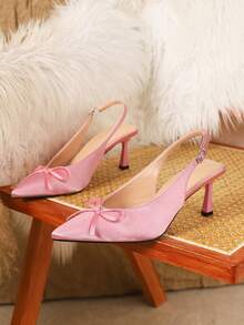 Tacchi alti sexy e alla moda con decorazione a farfalla e punta affusolata, tacco a spillo, colore unito, versatili per casual, feste e matrimoni, colore rosa - Rosa - Visualizzare 6