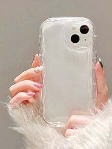 Cream Textured Wavy Edge Solid Color Shockproof Phone Case Compatible With IPhone 16/11/16pro/16plus/16promax/16e/15Promax/13/14/12/XS/XR/7G/8P, Compatible With Samsung Galaxy S25/S25PLUS/S25 Ultra/A16/A36/A26/A56/A50/A12/A32/A52/A72/A51/A21S/A13/A14/S24/S24PLUS/S24Ultra,S22/A52/A53/A54/A55S23/, Compatible With Xiaomi 11/12Pro/12/12X/13Pro/14Pro/15Pro/, Compatible With  10/9/Note9/12c/Note11pro/Note8Pro Waterproof Anti-Fall Scratch Resistant - 款式1(1pc) - 查看 3