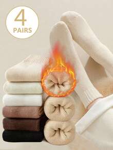 6 双女士保暖袜厚款保暖毛圈袜适合冬季中筒袜，冬季/秋季，保暖 - 彩色 - 查看 10