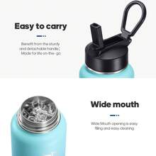 1PC 40oz Insulated Water Bottles With 2 Leak Proof Lids(Spout Lid And Straw Lid), Wide Mouth Sport Water Bottle With Straw, Stainless Steel Powder-Coated Water Flask, Double Walled Vacuum - 藍色漸變 - 查看 5