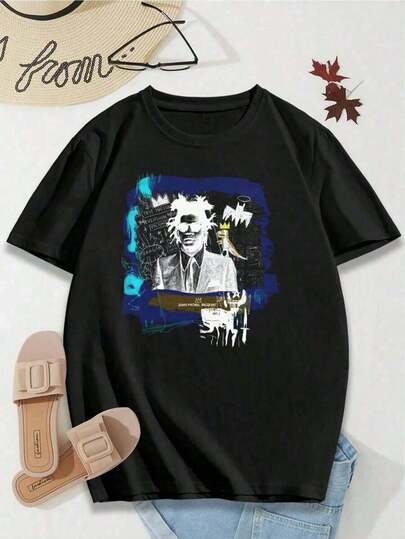 Camiseta de San Valentín de Jean-Michel Basquiat, arte de Basquiat, pintura de corona de dinosaurio - Camisetas gráficas para mujeres, camisetas para hombres, ropa de calle, camisa blanca, camisa negra, suelta y cómoda