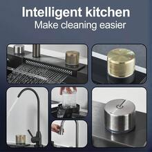 Saetow Juego de fregadero de cocina con grifo abatible, lavavajillas de alta presión y grifo de agua pura, fregadero de acero inoxidable 304 de un solo seno con caño en cascada, accesorios completos para cocina, negro mate/níquel cepillado (75 * 46 cm) - Negro mate 75*46cm - Ver 7