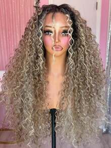 Ombre Brown Roots Ash Blonde Deep Wave Lace Front Wigs Human Hair For Women 13x4 HD Transparent Human Hair Wigs Pre Plucked Bye Bye Knots With Baby Hair Brazilian Remy Blonde Colored 250 Density Curly Glueless Wigs Human Hair - 根染&漸變色 - 查看 9