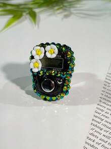 عداد أصابع مرصع بالألماس متعدد الألوان على شكل زهرة صغيرة، عداد إلكتروني محمول بزر يدوي، عداد بطاقة مصغر مناسب لعد التسبيح والرياضة وهدايا المناسبات - متعدد الألوان - مشاهدة 5