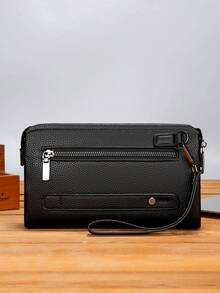 gorchis New Fashion Men's Clutch Bag With Password Lock, Anti-Theft Large Capacity Handbag, Long Wallet, PU Leather, Black, Men's Bag With Multiple Compartments, Business & Casual