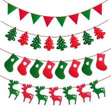 1pc Felt Christmas Bunting Banner With 8 Flags, Reindeer Garland For Mall Window Display And Venue Decoration - Multicolor - View 2