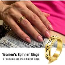 8 Pcs Fidget Rings For Women Anxiety Spinner Stainless Steel CZ Band Ring Spinning Rings Set For Anxiety2025 - 金色 - 查看 11