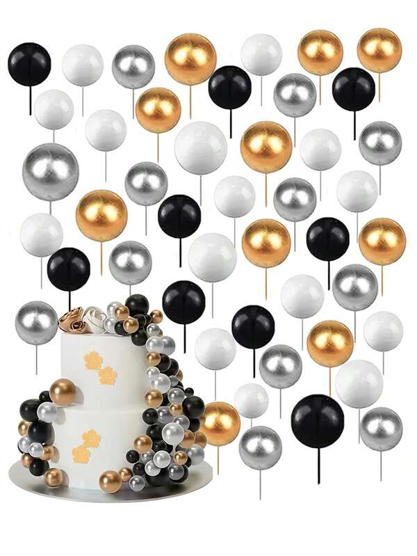 Neue Jahr bunte Kugeln Tortendeko, Schaumstoffkugeln Tortendekorationen, kugelförmige Tortenaufsätze, Kugel Backdekoration, für Silvester Partytorten, DIY Tortendekoration Zubehör