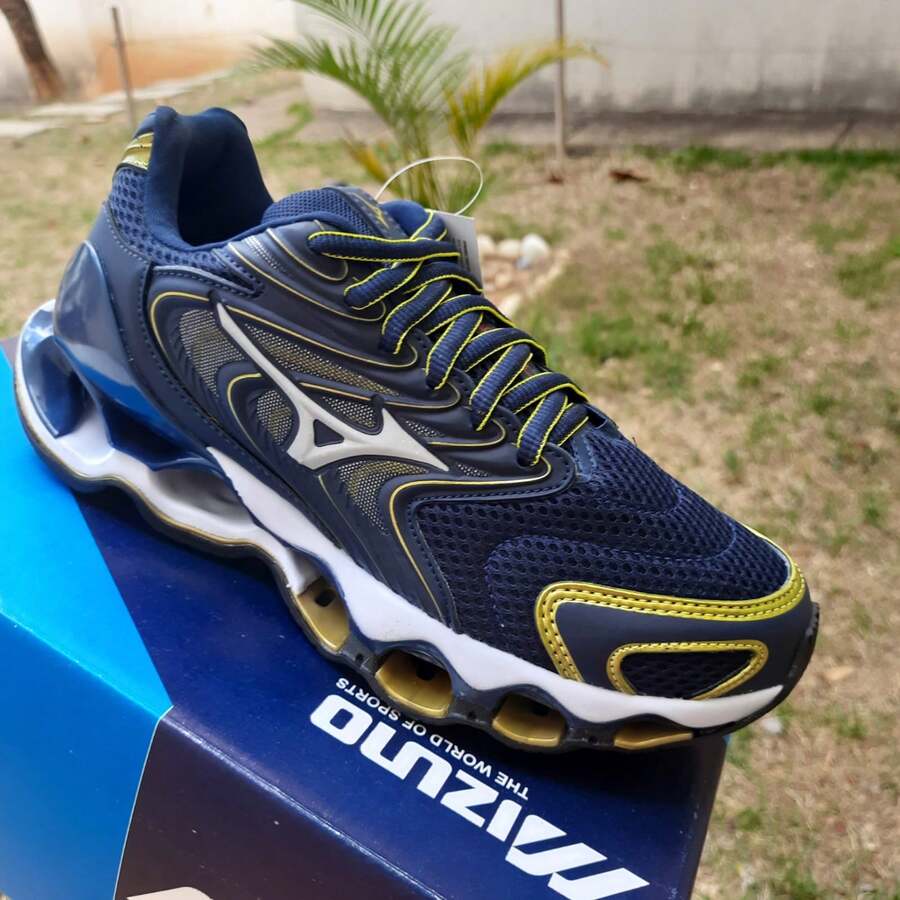 Mizun Wave 12s Men's Premium Prophecy Line Sneakers Comfortable High Performance Classic Sporty Casual Gym Running Promotion - 金色海軍 - 查看 1