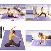 Thick TPE Yoga Mat 72"X48" - 6/8/10/12mm Extra Cushion For Joint Support And Comfort Non-Slip Texture Durable And Waterproof Includes Bag Strap And Towel For Home Workout Pilates And Yoga - 紫色 - 查看 1