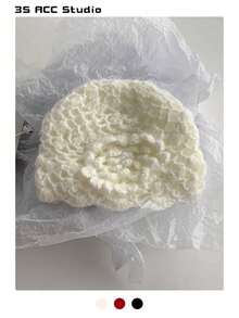 1pc Floral Headband Hat For Women, New Autumn/Winter Style, Versatile, Face-Framing, Warm, Handmade Crochet Flower, Sweet Retro, Knitted Beanie Cap - Multicolor - View 19