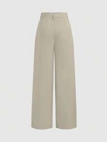 Vela Rue Minimalist Design Jumpsuit With Hook & Zipper Closure, Thin Solid Color Wide Leg Pants, Apricot Color, Fashionable Wide Leg Trousers For All Seasons