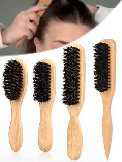 1pc Boar Bristle Slick Back Hair Brush For Sleek Ponytail Bun & Smoothing Baby Hairs, Flyaways, Edge Control - Backcombing & Teasing Hairbrush With Wide Rat Tail For Sectioning & Parting
