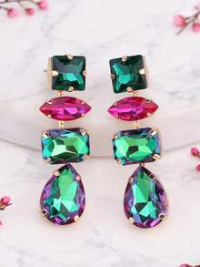 1 par de nuevos pendientes colgantes de aleación de cobre con cadena conectada, soldada, con garra geométrica y cristal de imitación, pendientes de mujer al por mayor - Estilo 1 - Ver 20