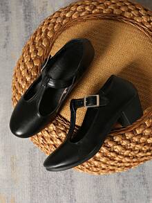 Damen Große Größen Klassische Einfarbig Schwarze High Heels - Rundspitzendesign - Größe 36-43 - Hochwertige Samt Materialien, Glatt und Bequem - Schwarze High Heels, Einfarbig Niedriger Schaft Weiche Sohle Keilabsatz Slip-On Schuhe mit Riemen Design Leicht Anzuziehen - Hochwertige Materialien Rutschen Nicht Ab - Dicker Mittlerer Absatz Rutschfest Rundspitze Slip-On Schuhe - Modisch und Vielseitig