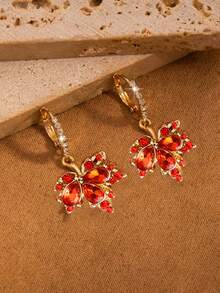 A Pair Of Elegant Retro Butterfly Glass Bead Earrings With Gold-Plated Zinc Alloy Pendant Earrings Suitable For Women's Spring Festival Jewelry, Suitable For Party And Celebration Accessories Matching - 彩色 - 查看 7