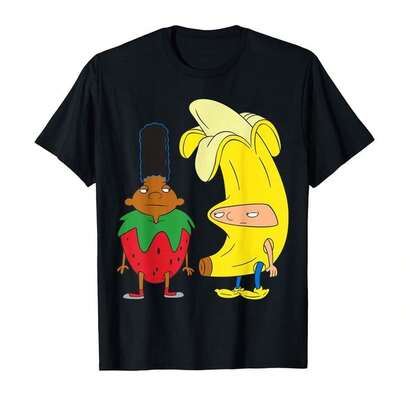 Gerard y Arnold de N-ickelodeon disfrazados de fruta. C-AmiS-eta uniS-ex de manga corta negra para adultos.AL-Godón de 2313 g duradero y transpirable, iD-eal para viA-Jes, brunch de fin de semana, viernes informal, oficina o reC-Ados diarios. Comodidad con estilo para todas las edades. Un regalo para novio, novia, mamá, papá o amantes de la C-Alidad y el estilo. Conjuntos de otoño para mujer. Conjuntos de vaC-Aciones para mujer. Disfraz de Halloween para mujer.