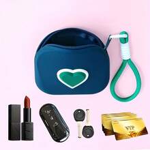 1pc Small Silicone Storage Bag With Heart Design, Square Makeup Pouch, Lipstick Holder, Coin Purse, Keychain, Earphone, Necklace Organizer – Multi-Functional Portable Storage Bag - 愛心基金 - 紫色 - 查看 5