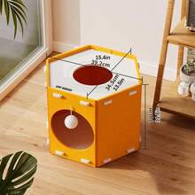 1pc Felt Cat Scratching Board & Cat Bed 2-In-1 Cat Toy, New Design Cat Bed Bucket, Double Layer Cat Climbing Tree - Multicolor - View 8