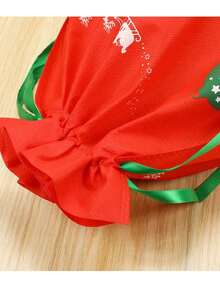 圣诞节 1/2/10 件无纺布束口袋，圣诞夜零食和礼品包装袋，圣诞老人设计，纹理材质，光滑丝带，可爱的礼品袋设计，温暖的整体风格 - 彩色 - 查看 2