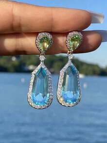 1 Pair Gorgeous Cubic Zirconia Drop Earrings For Women For Wedding Engagement Anniversary Party Jewelry Valentine's Day Gift,Mom,Mother,Mother's Day,Gift - 1# - 查看 2