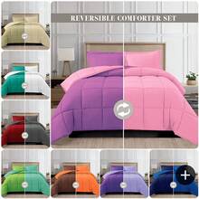 Elegant Comfort All Season Ultra Soft 3pcs Reversible Diamond Stitched Comforter Set, Down Alternative Breathable And Comfortable Quilt Luxury Hotel Quality 3 Piece Full/Queen, King/California King And Twin/Twin XL Size Bed Includes 1 Comforter And 2 Pillowcases Bedding Set, Christmas Decorations Gifts, Cozy Winter Styles, Holiday Décor - 粉紅色/紫色 - 查看 1