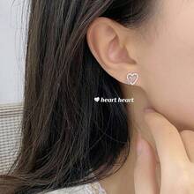 Chic S925 Sterling Silvery Heart & Butterfly Stud Earrings With Sparkling Zirconia - Hypoallergenic, Perfect Gift For Her