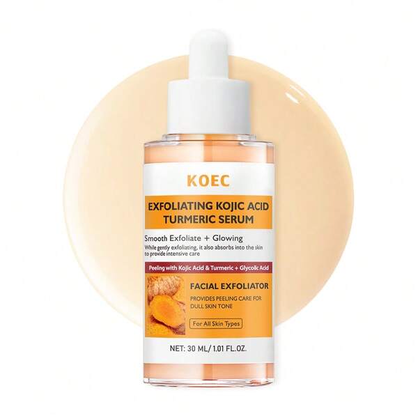 KOEC Exfoliating Kojic Acid Turmeric Serum, Evens Skin Tone, Anti Wrinkle Fine Lines & Firm, Moisturize And Nourish Skin, Dark Spot Corrector