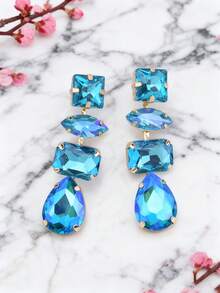 1 par de nuevos pendientes colgantes de aleación de cobre con cadena conectada, soldada, con garra geométrica y cristal de imitación, pendientes de mujer al por mayor - Estilo 1 - Ver 12