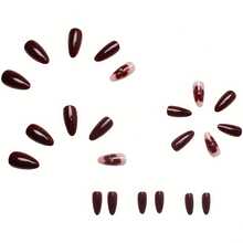 24pcs Short Press-On Nails |   Droplet Shape With Wine Red & Goldenenen Bead Floral Design, Glossy, Easy Application Daily Wear & Special Occasions, Includes Tools - 婦女和女孩 - 查看 6