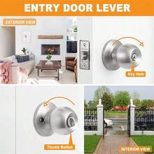 缎面不锈钢可锁入户门把手 - 标准球形设计，适用于室内外，带隐私功能