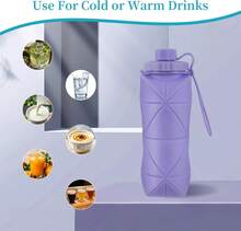 YCTMALL Silicone Collapsible Water Bottles,Lightweight Reusable Leakproof For Traveling Camping Hiking Cycling Sports Outdoor,Foldable Portable Travel Water Bottle 600ML Dark Grey And Purple 2Pack. - Màu tím - Xem 2