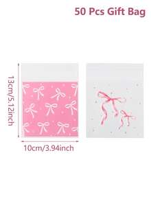 50/100 Stücke rosa Schleifenmuster Süßigkeiten Selbstversiegelungsbeutel, Geschenktüten, Geschenkverpackungstüten, Snackbeutel, Verpackungstüten, rosa Schleifen Party Dekorationen, Baby Shower Dekorationen, Snack Schokoladen Keks Backtüten, Donut Tüten, Brautparty Gastgeschenke, Gender Reveal Party Zubehör, 1. Geburtstags Party Dekorationen, Baby Mädchen Party Zubehör, Prinzessin Themen Party Zubehör, Baby Mädchen Geschenke - Rosa Schleife - Übersicht 10