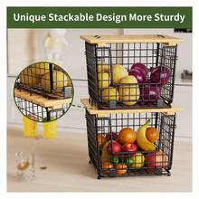 Wire Storage Basket For Kitchen, Stackable Pantry Organizer Bins - Produce Vegetable Onion Potato Holder Black - 10 Second Setup - Multicolor 185 - View 2