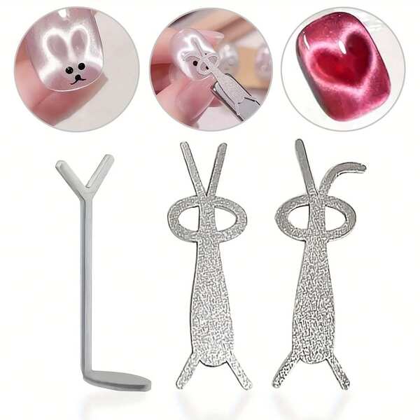 Nail Magnet Rabbit Cat Eye Magnet Multi-Functional Y-Shaped Iron Suction Core Cat Eye Iron Sheet Cute Ear Rabbit Set, Nail Accessory, Fun Design, Nail Tool, Beauty Enthusiast