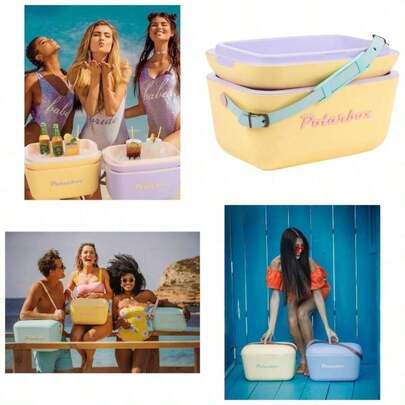 Retro Beach Cooler Vintage Picnic Lunch Box Bag Portable Cooler Travel Camping Hiking 90s Style Chest