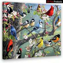 [2D Flat]1 Piece Of Canvas Painting Art Print With Wooden Frame, Bird Perched On Tree Branch With Flowers, Spring Elements, High Quality Wall Art Printed Poster Can Be Hung Directly, Pine Frame, Spring Decor,Room Decor,Office Art | Exquisite Home Art | Wooden Framed Ar - 彩色 - 查看 15