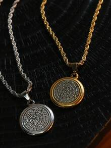 1pc Stainless Steel Necklace For Men Fashion Patterned Pendant Necklace With Rope Chain Vintage Accessories - Necklace - View 2