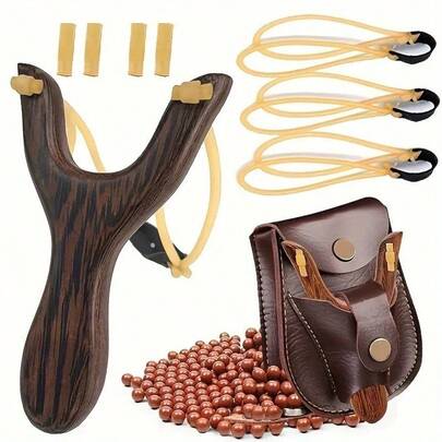 Slingshot + Glossy Reddish-Brown Clay Ammo, & Clay Balls, Uniform & Precise Size For Outdoor Shooting Practice Set