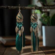 Long Bohemian Style Feather Shaped Women's Earrings, With Multiple Colors Paired With Tassel  Women's Earrings, Fashionable Daily Wear Jewelry Accessories, Suitable For Retro Accessories For Parties And Holidays, And Gifts For Anniversari - 1對 - 查看 9