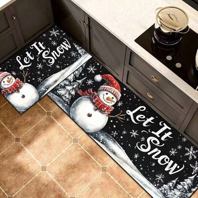 Juego de dos alfombrillas de cocina, adecuadas para decoración navideña, alfombrilla discreta, repelente a la suciedad y fácil de limpiar para un ambiente festivo (40 x 60 cm + 40 x 120 cm)