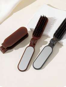 1支猪鬃折叠梳，便携式旅行美发梳带镜子，多功能造型梳，发梳，后梳，造型梳，卷发梳，边缘梳，梳子，梳头，美发梳套装，梳子，卷发梳，解结梳，女士美发梳，头发，旅行，美发产品，美发工具，美发用品，理发师，理发师配件，理发店，美发设备 - 彩色 - 查看 2
