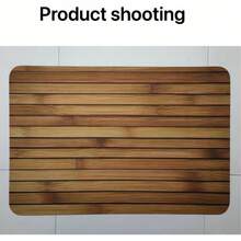 1pc Natural Bamboo Wood Grain Bath Mat - Non-Slip, Super Absorbent Silicone Bathroom Carpet, Quick Dry, Suitable For Bathroom, Kitchen, Living Room, Cafe, Bar, Garden - Essential Personal Care Gift, Ideal For Bathroom Decor.